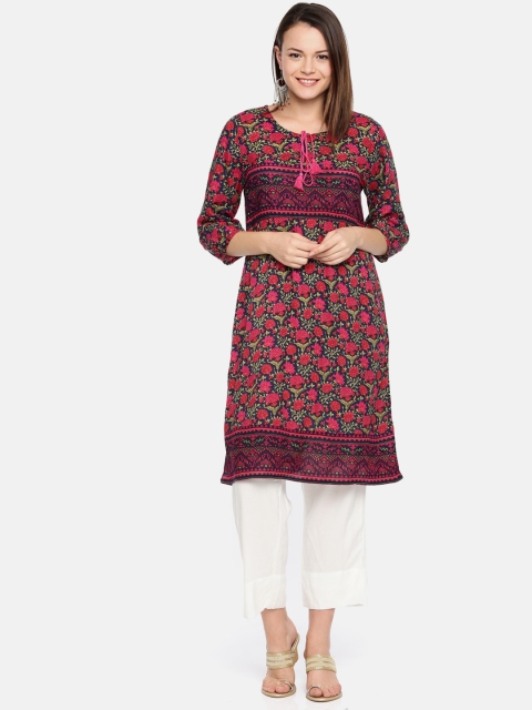 

Melange by Lifestyle Women Blue & Pink Printed Straight Kurta