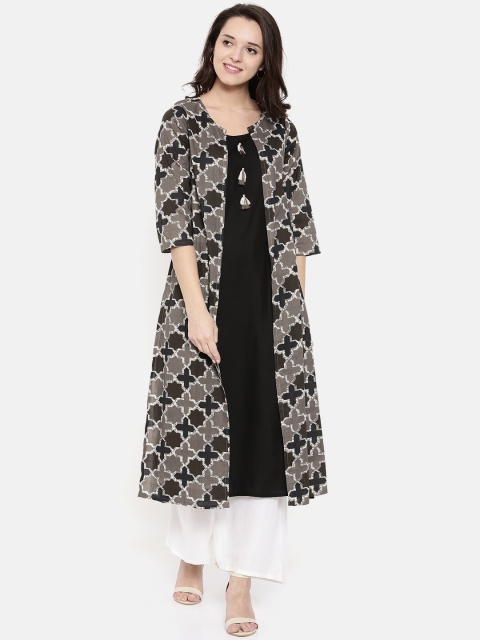 

Melange by Lifestyle Women Black & Grey Printed A-line Kurta