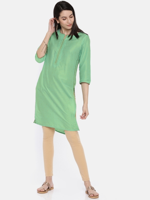 

Melange by Lifestyle Women Green Solid Straight Kurta