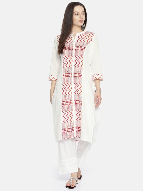 

Melange by Lifestyle Women White & Fuchsia Printed A-Line Kurta