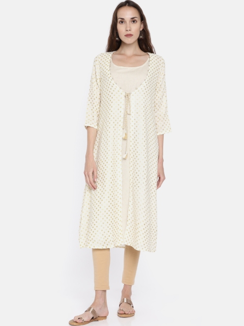 

Melange by Lifestyle Women Off-White Solid A-Line Layered Kurta