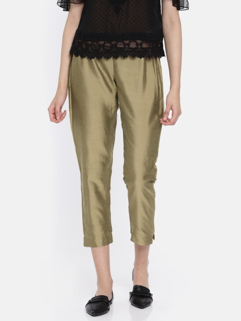 

Melange by Lifestyle Women Brown Tapered Fit Solid Parallel Cropped Trousers