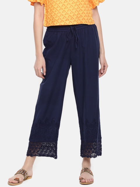 

Melange by Lifestyle Women Navy Blue Wide Leg Self Design Palazzos