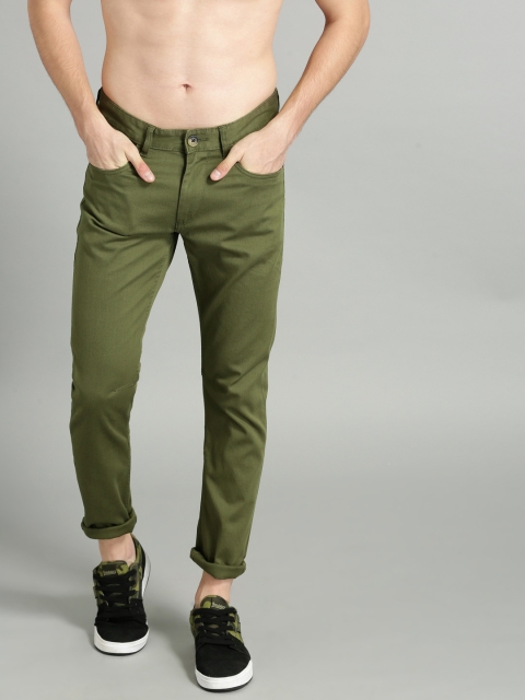 

Roadster Men Olive Green Regular Fit Solid Trousers