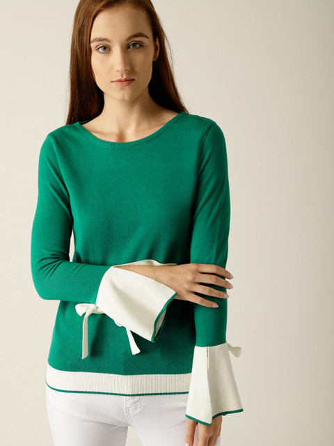 

United Colors of Benetton Women Green Solid Pullover