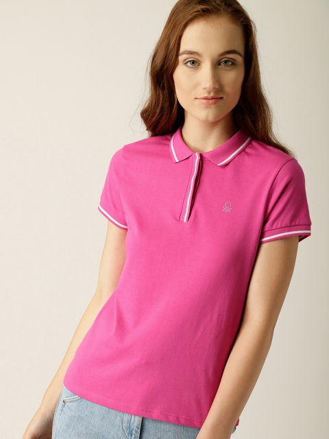 

United Colors of Benetton Women Pink Solid Polo Collar T-shirt