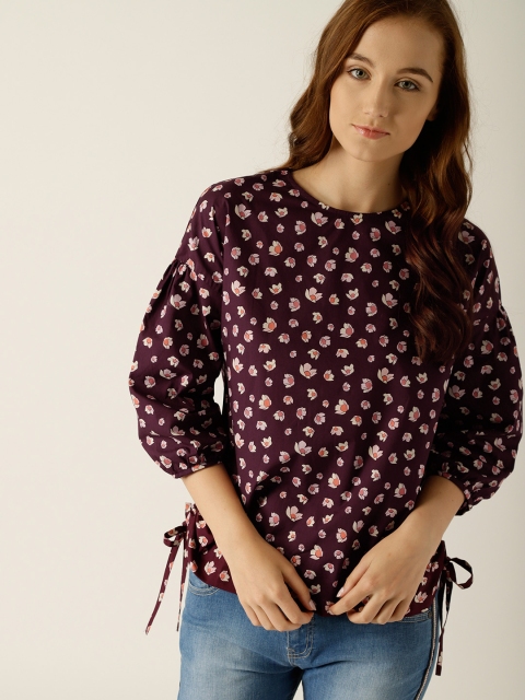 

United Colors of Benetton Women Burgundy Printed Top