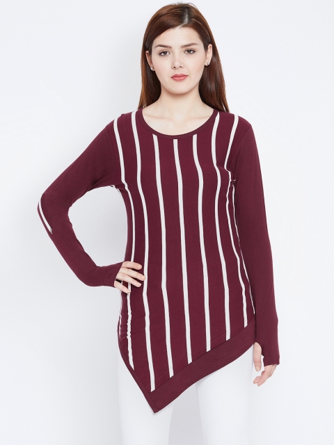 

Hypernation Women Maroon Striped Pure Cotton Top