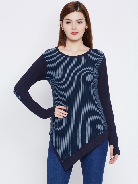 

Hypernation Women Navy Blue Striped Top