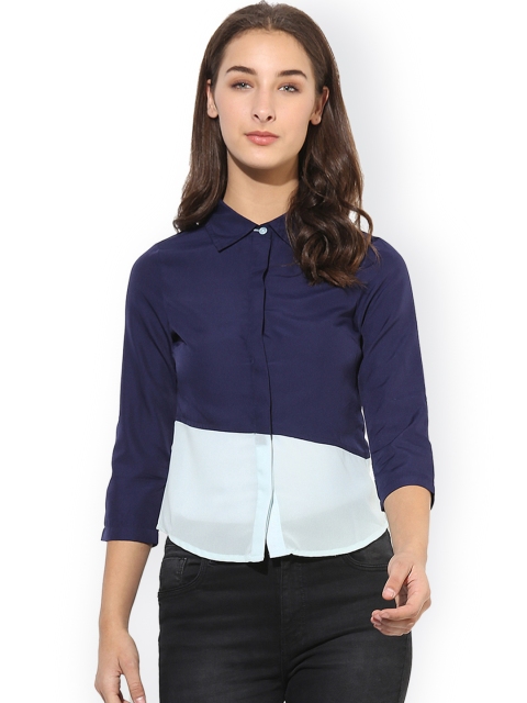 

Heather Hues Women Blue Colourblocked Regular Fit Colourblocked Casual Shirt