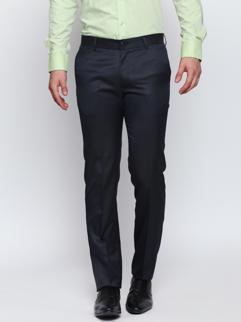 

Solemio Navy Blue Solid Formal Trousers