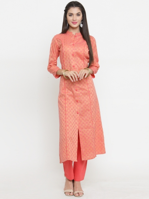 

Jompers Women Peach-Coloured & Purple Woven Design A-Line Kurta