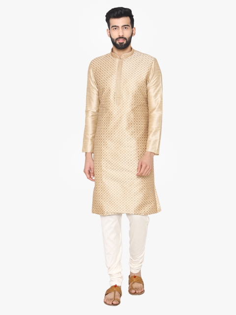 

Manyavar Men Beige Self Design Kurta with Churidar
