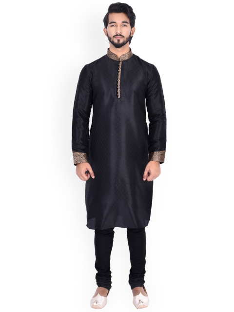 

Manyavar Men Black Self Design Kurta with Churidar