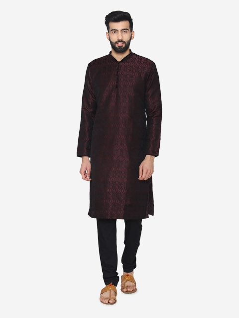 

Manyavar Men Purple & Black Self Design Kurta with Churidar