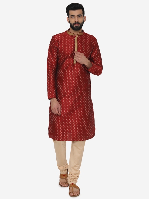 

Manyavar Men Maroon & Cream-Coloured Printed Kurta with Churidar