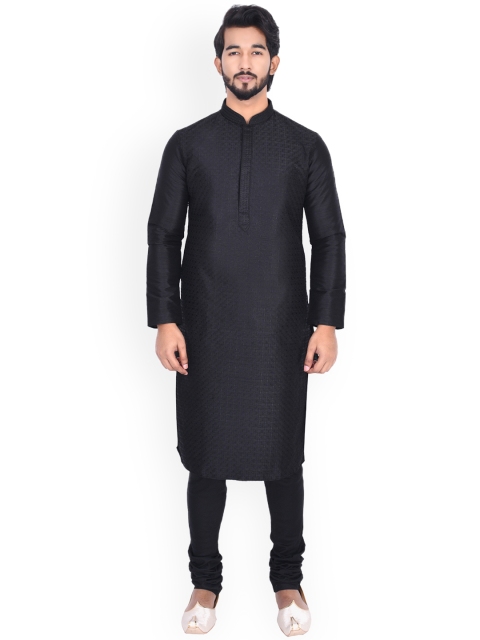 

Manyavar Men Black Self Design Kurta with Churidar