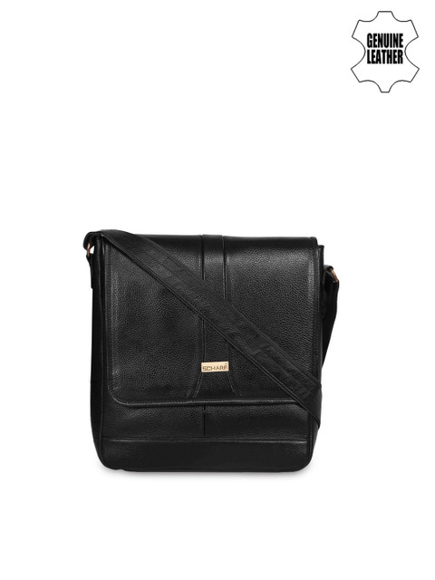 

SCHARF Unisex Black Solid Wrap The Flap Genuine Leather Messenger Bag