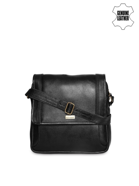 

SCHARF Unisex Black Solid Flip Shot Genuine Leather Messenger Bag