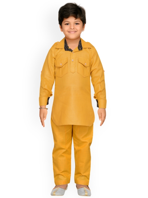 

Aj DEZInES Boys Yellow Solid Kurta with Pyjamas