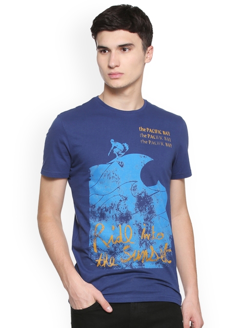 

People Men Blue Printed Round Neck Pure Cotton T-shirt