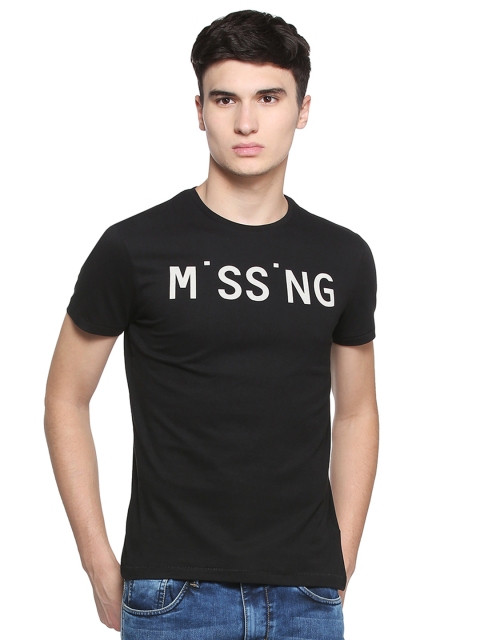 

People Men Black Printed Round Neck T-shirt