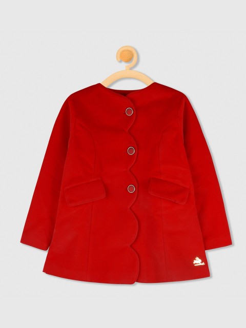 

Cherry Crumble Girls Red Solid Velvet Party Coat