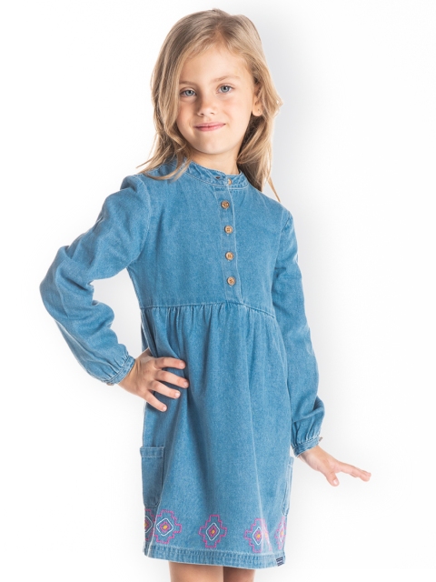 

Cherry Crumble Girls Blue Solid Fit and Flare Dress