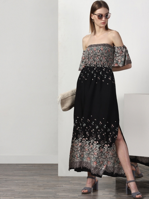 

Miss Bennett Women Black Printed Off-Shoulder A-Line Dress