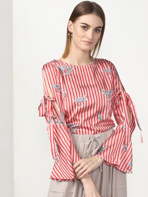 

Miss Bennett Women Red Candy Striped Blouson Top