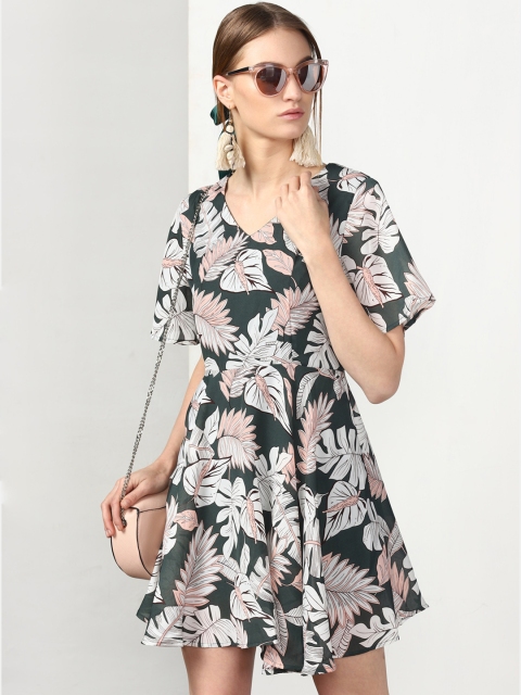 

Miss Bennett Women Navy Blue Floral Print Fit and Flare Dress