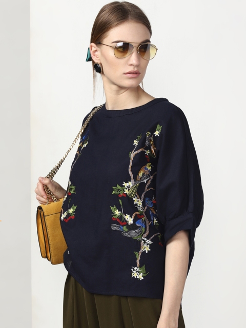 

Miss Bennett Women Navy Blue Embroidered Top