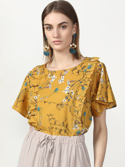 

Miss Bennett Women Mustard Yellow Floral Printed Top
