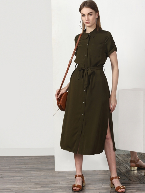 

Miss Bennett Women Olive Green Solid Shirt Dress