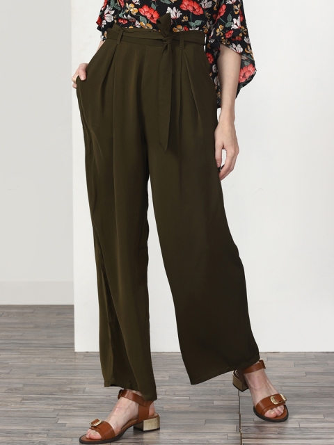 

Miss Bennett Women Olive Green Regular Fit Solid Parallel Trousers