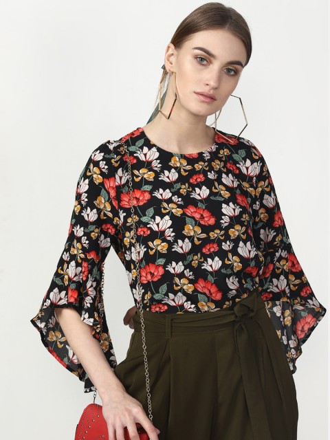 

Miss Bennett Women Black Floral Print Blouson Top