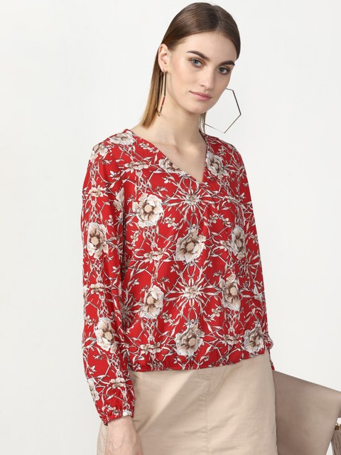 

Miss Bennett Women Red Floral Print Wrap Top
