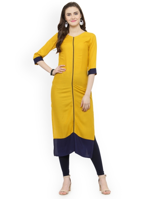 

Shaily Yellow Solid Straight Kurti