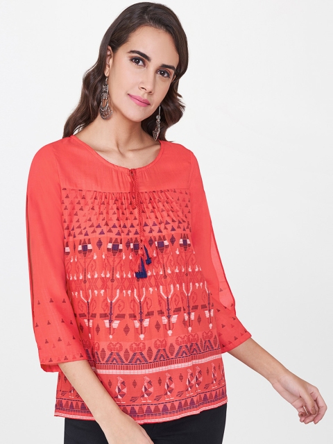 

Global Desi Women Red Printed A-Line Top