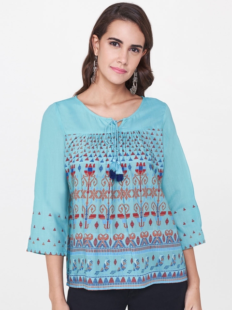 

Global Desi Women Sea Green Printed A-Line Top