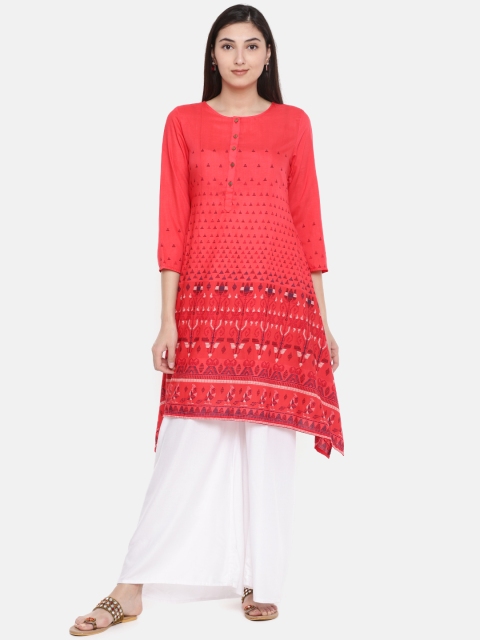 

Global Desi Women Pink Printed A-Line Asymmetrical Hem Kurta