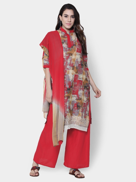 

Chhabra 555 Red Cotton Blend Unstitched Dress Material