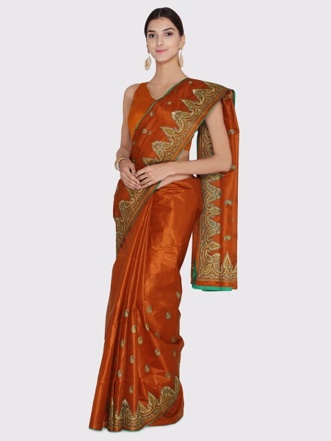 

Chhabra 555 Rust Brown Art Silk Embroidered Tussar Saree