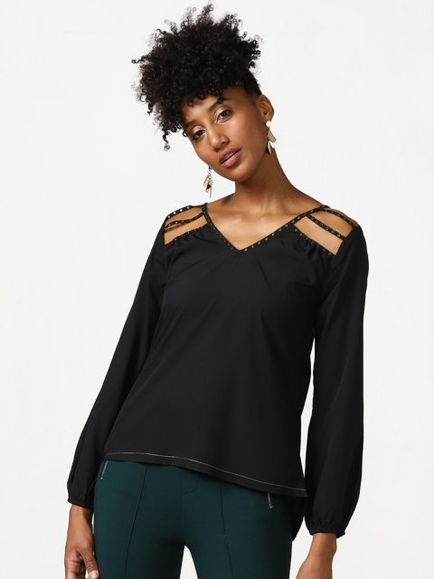 

Miss Bennett Women Black Solid Cut-Out Top