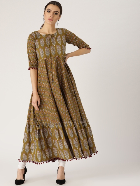 

Libas Women Olive Brown Printed Anarkali Kurta