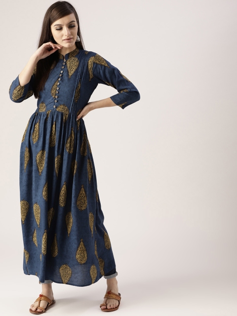

Libas Women Navy Blue & Beige Printed A-Line Kurta