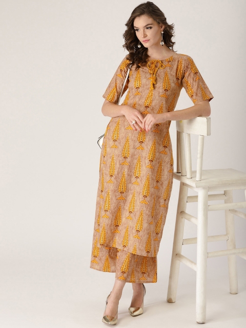 

Libas Women Beige & Mustard Yellow Printed Kurta with Palazzos
