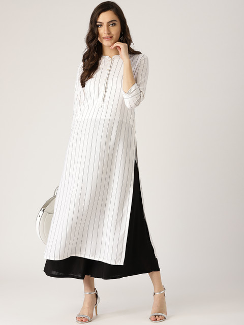 

Libas Women White & Black Striped Straight Kurta