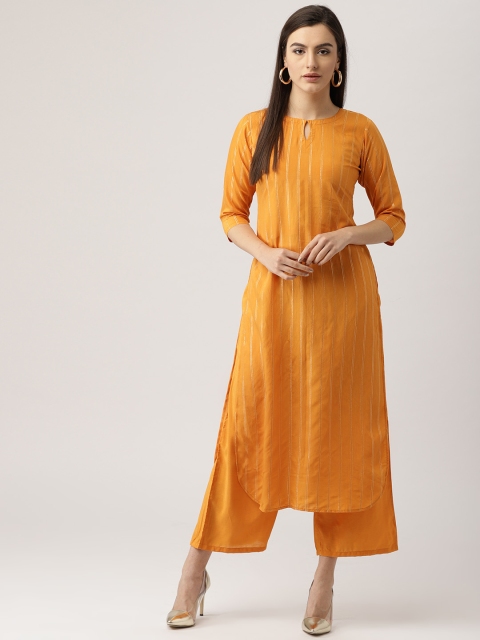 

Libas Women Mustard Orange Striped Kurta with Palazzos