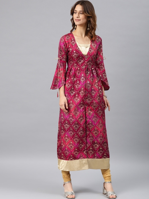 

Libas Women Magenta & Gold-Toned Printed Kurta with Trousers